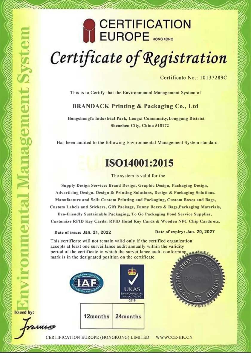 Certificado de registro do sistema de gest&atilde;o ambiental ISO 14001:2015